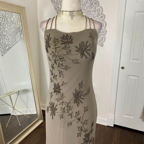 Caché Early 2000's Ethereal Pinterest Famous Mesh Beaded Prom Formal Dress XS S - Picture 3 of 8